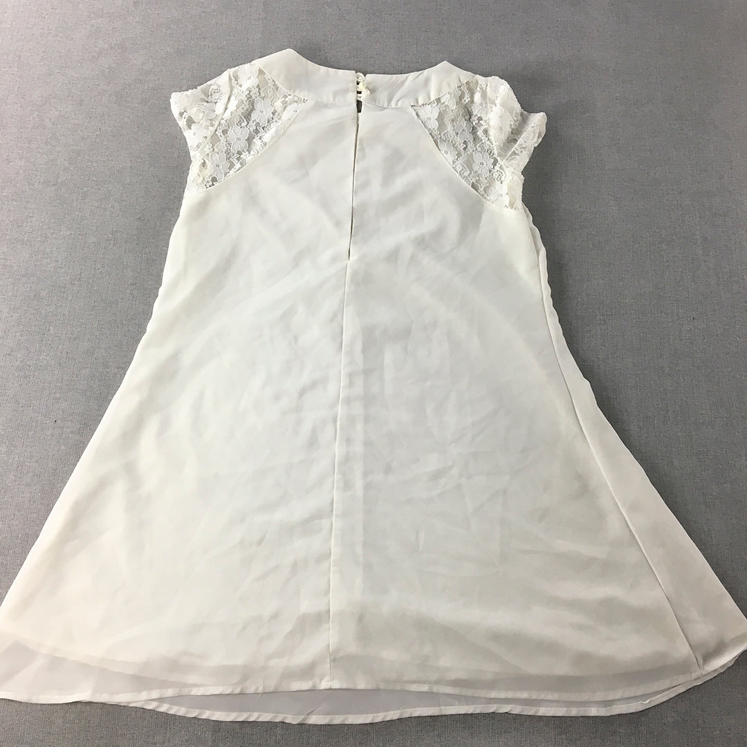 Haoduoyi Womens A-Line Dress Size S White Floral Lace Mini Short Sleeve