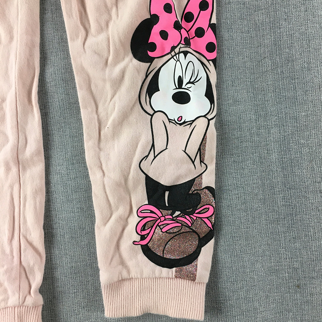 Disney Minnie Mouse Kids Girls Jogger Pants Size 5 Pink Drawstring Tracksuit