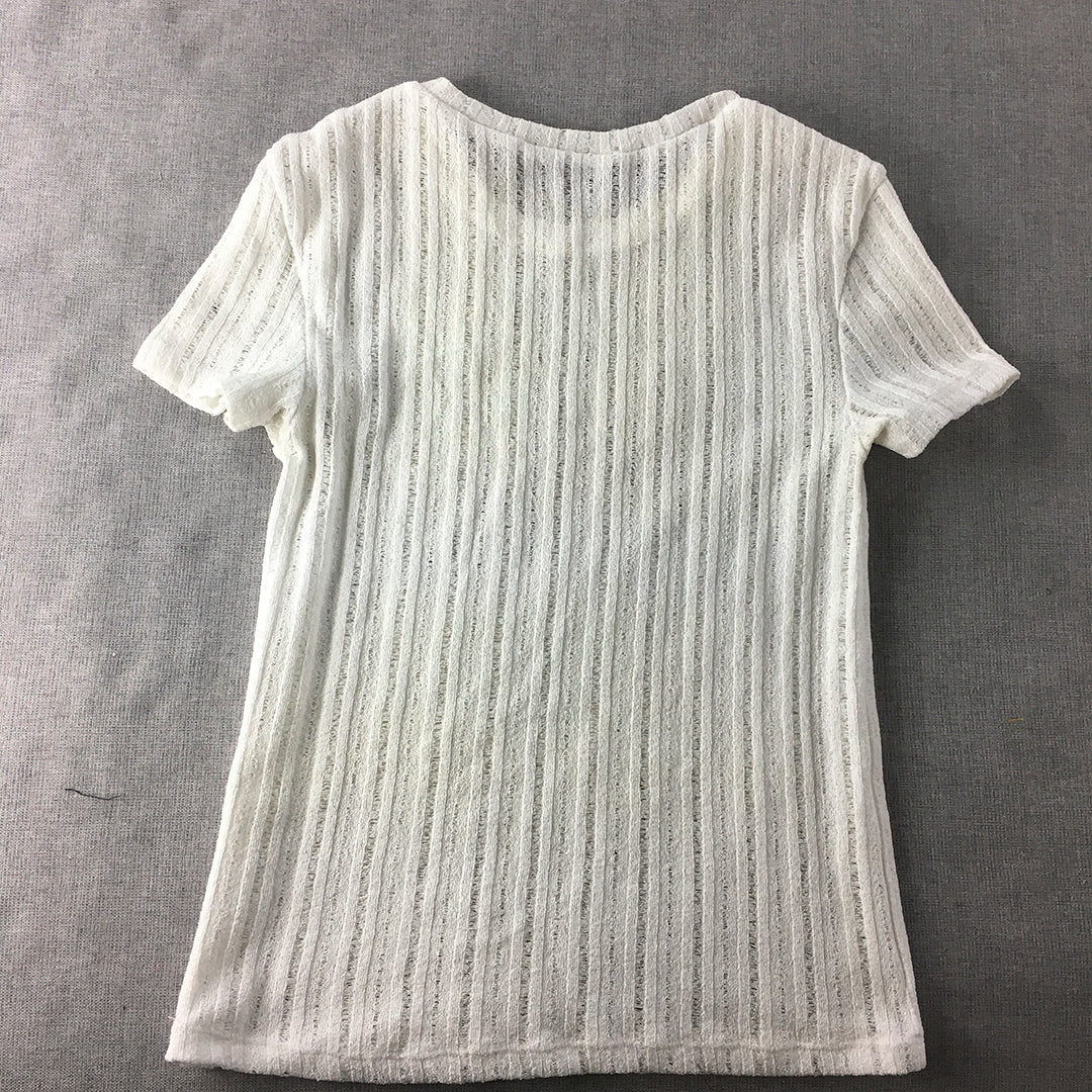 Zara Trafaluc Womens Top Size S White Knit Short Sleeve Shirt