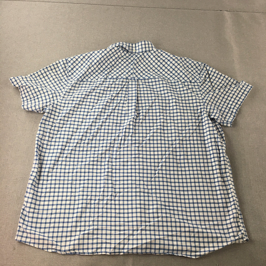 Jack Stone Mens Shirt Size 4XL White Blue Checkered Short Sleeve Button-Up