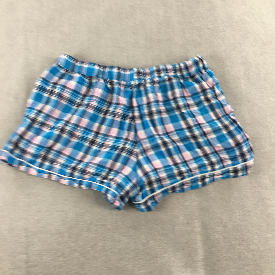 Uniqlo Womens Shorts Size M Blue Checkered Drawstring Pockets