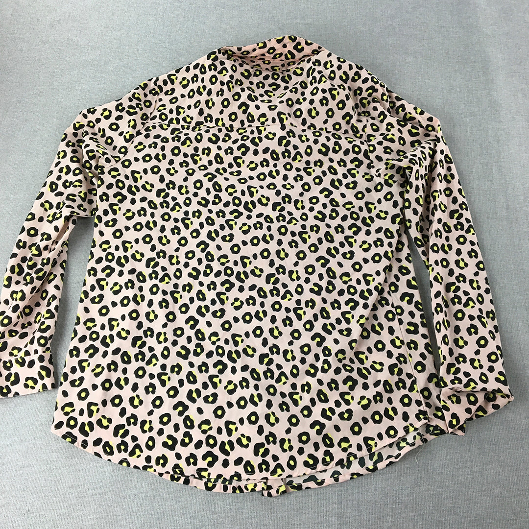 Brave Soul Womens Top Size M Pink Dot Pattern Long Sleeve Button-Up Shirt