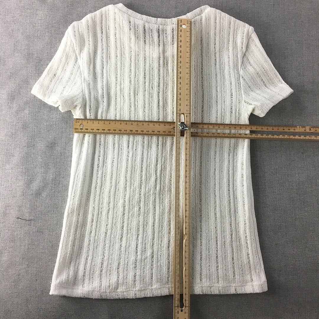 Zara Trafaluc Womens Top Size S White Knit Short Sleeve Shirt