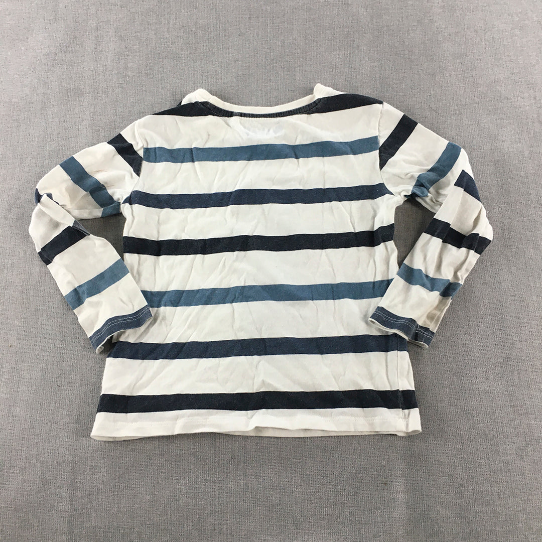 Bluey Kids Boys Shirt Size 5 White Blue Striped Long Sleeve Pullover Top