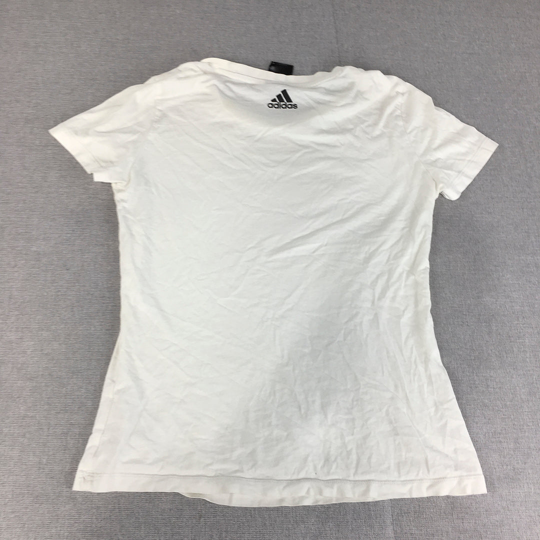 Adidas Womens T-Shirt Size M White Gold Logo Short Sleeve Crew Neck Top