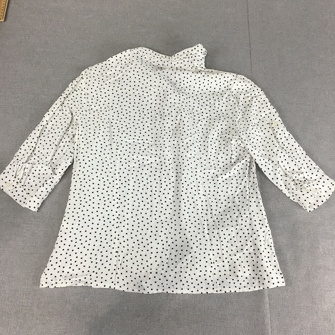 Sakaya Womens Top Size M White Dot 3/4 Length Sleeves Button-Up Shirt