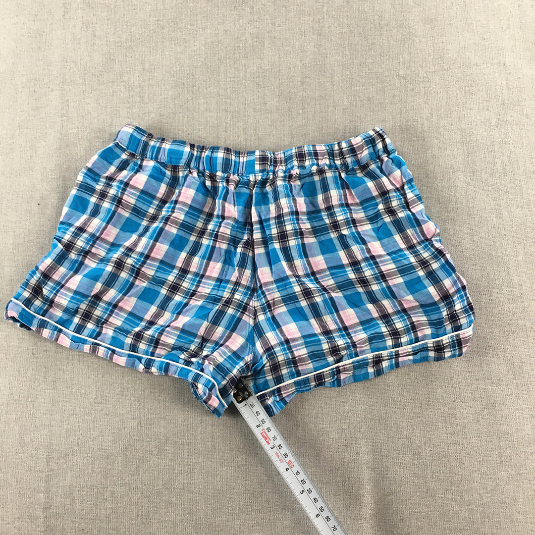 Uniqlo Womens Shorts Size M Blue Checkered Drawstring Pockets