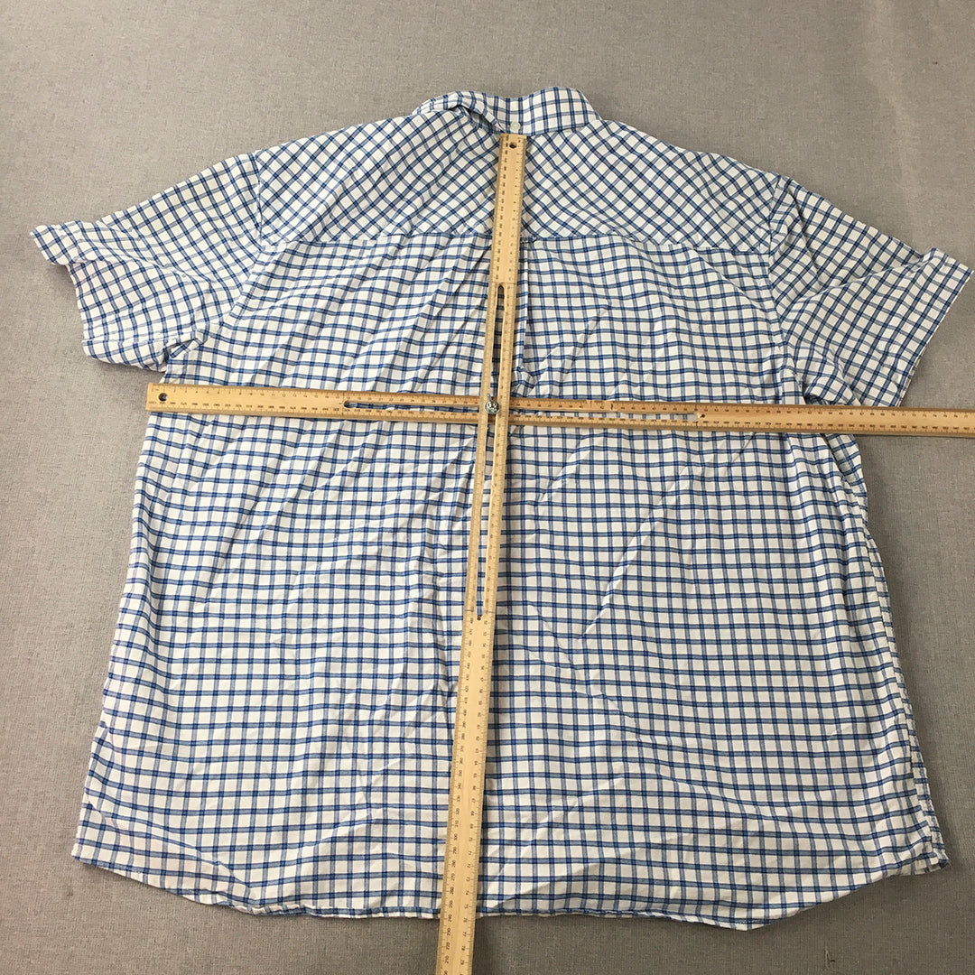 Jack Stone Mens Shirt Size 4XL White Blue Checkered Short Sleeve Button-Up