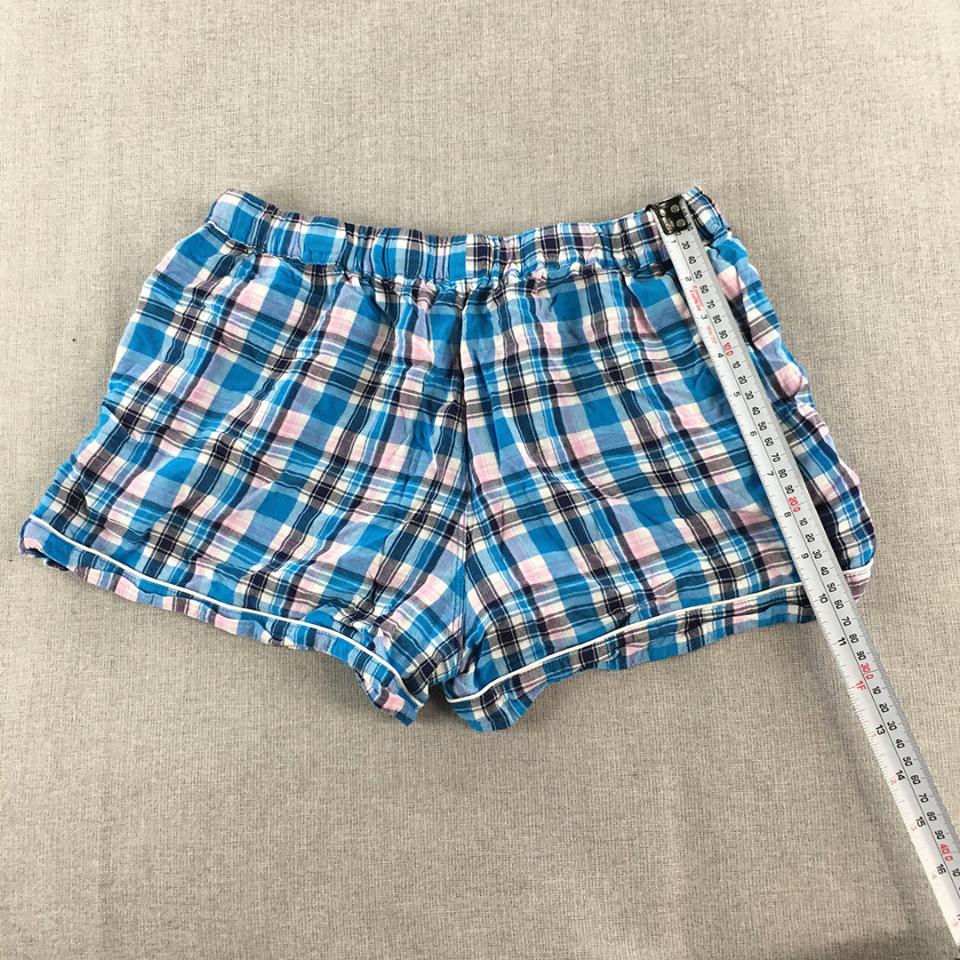 Uniqlo Womens Shorts Size M Blue Checkered Drawstring Pockets