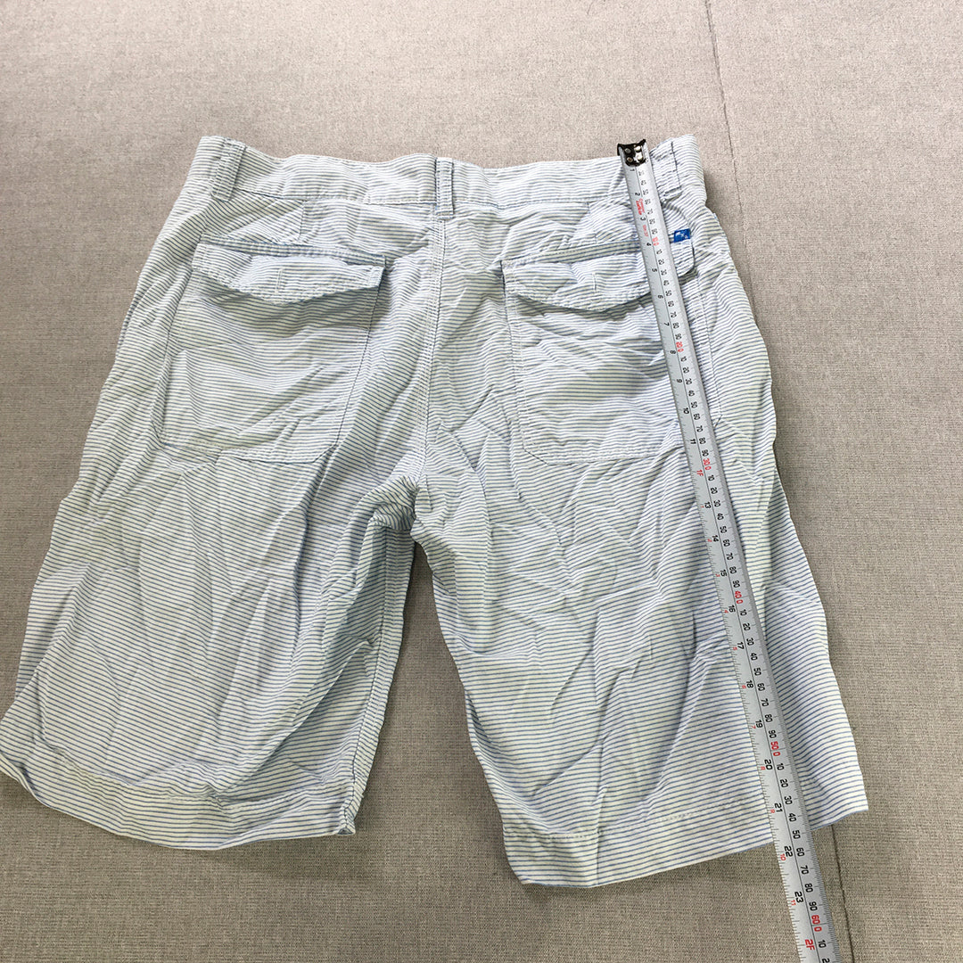 MXK Mens Chino Shorts Size 34 White Blue Striped Pockets