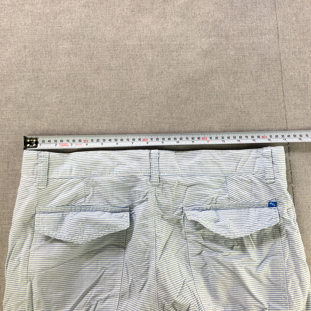 MXK Mens Chino Shorts Size 34 White Blue Striped Pockets