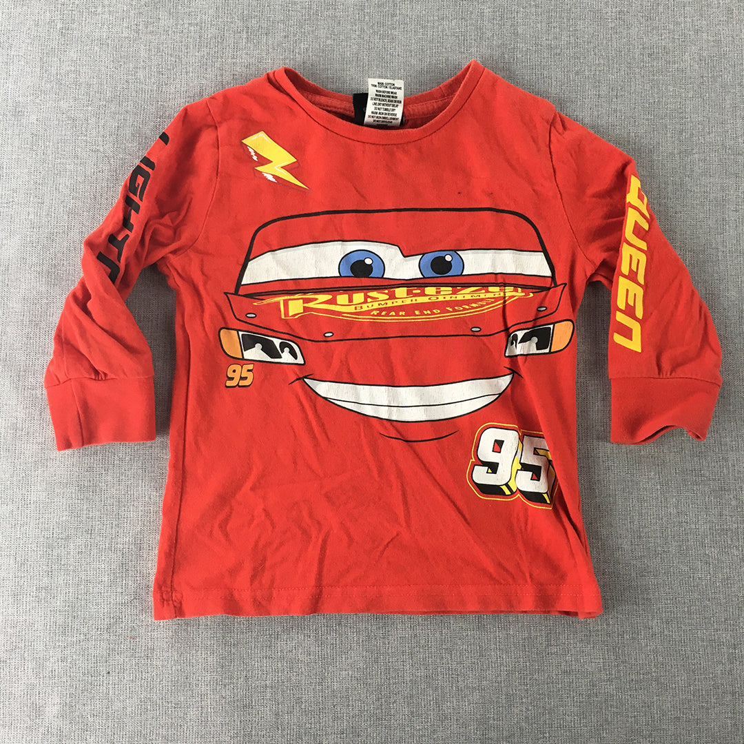 Cars Kids Boys Shirt Size 2 Red Disney Long Sleeve Pullover Shirt