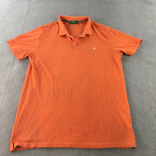 United Colors Of Benetton Mens Polo Shirt Size L Orange Logo Rugby