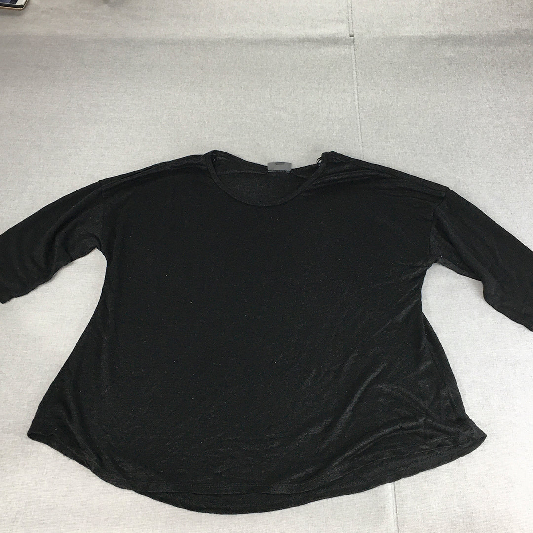 Autograph Womens Knit Top Size 18 Black 3/4 Length Sleeves Pullover Shirt