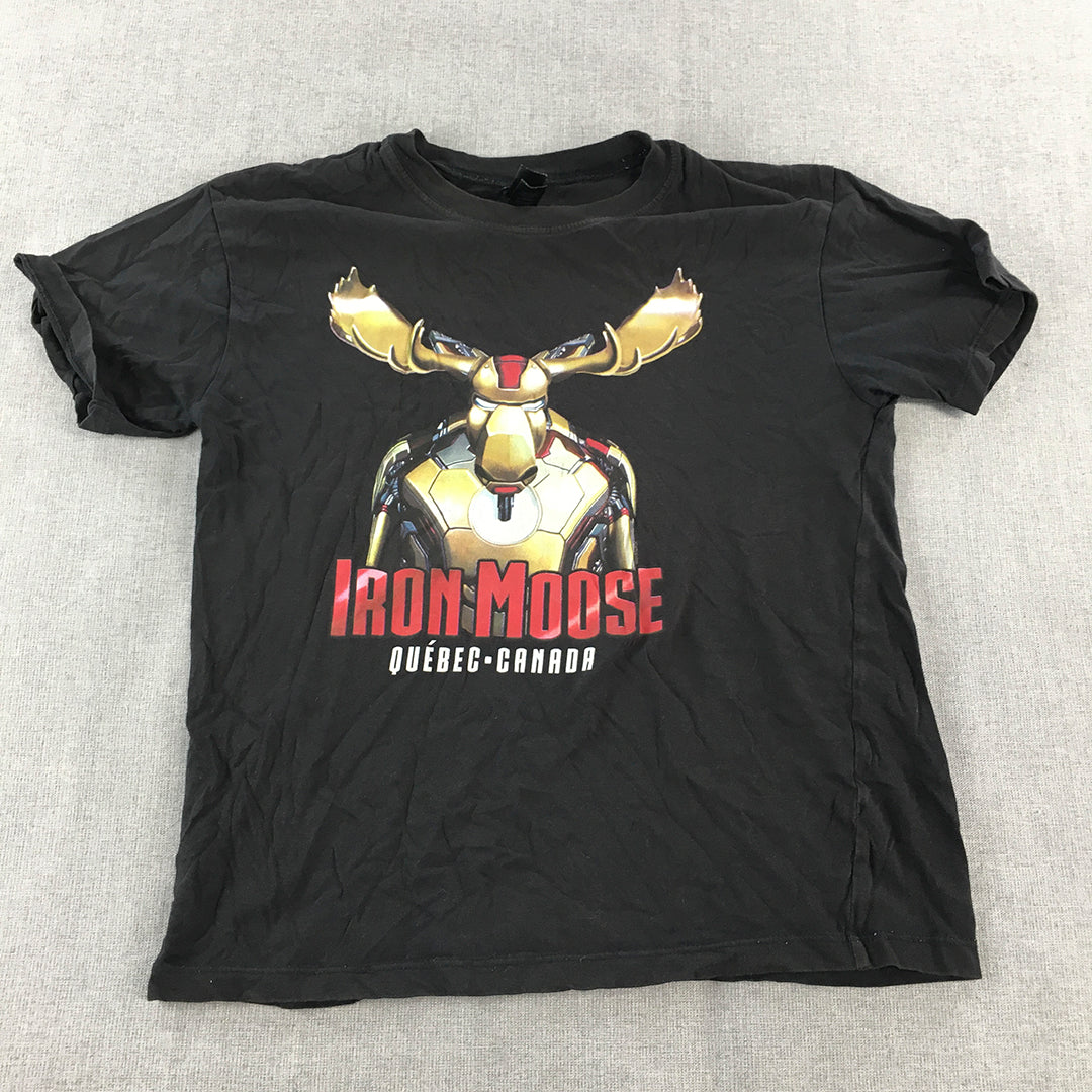 Iron Moose Quebec Canada Kids Boys T-Shirt Size 12 Black Iron Man