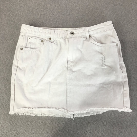 Seed Heritage Womens Denim Mini Skirt Size 10 White Raw Hem Pockets Straight