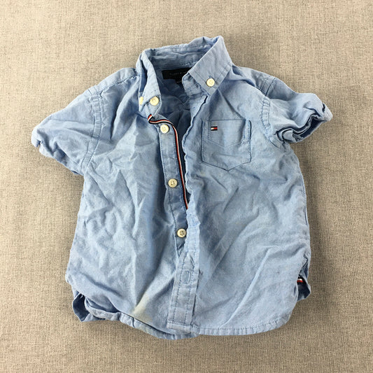 Tommy Hilfiger Baby Boys Shirt Size 18 Months Toddler Blue Button-Up Logo