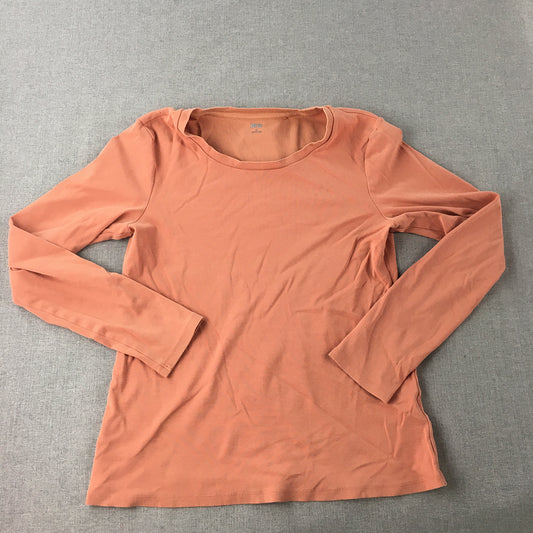 Uniqlo Womens Knit Top Size M Orange Long Sleeve Stretch Fabric Pullover Shirt