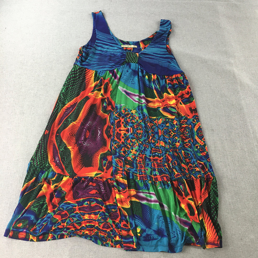 Jersey Girl Womens Mini Dress Size 16 Blue Red Psychedelic Abstract A-Line