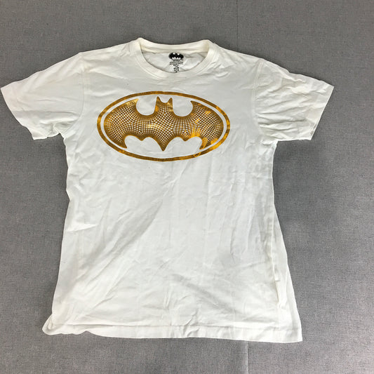 Batman Kids T-Shirt Size 11 - 12 Years White Gold Logo DC Comics Short Sleeve