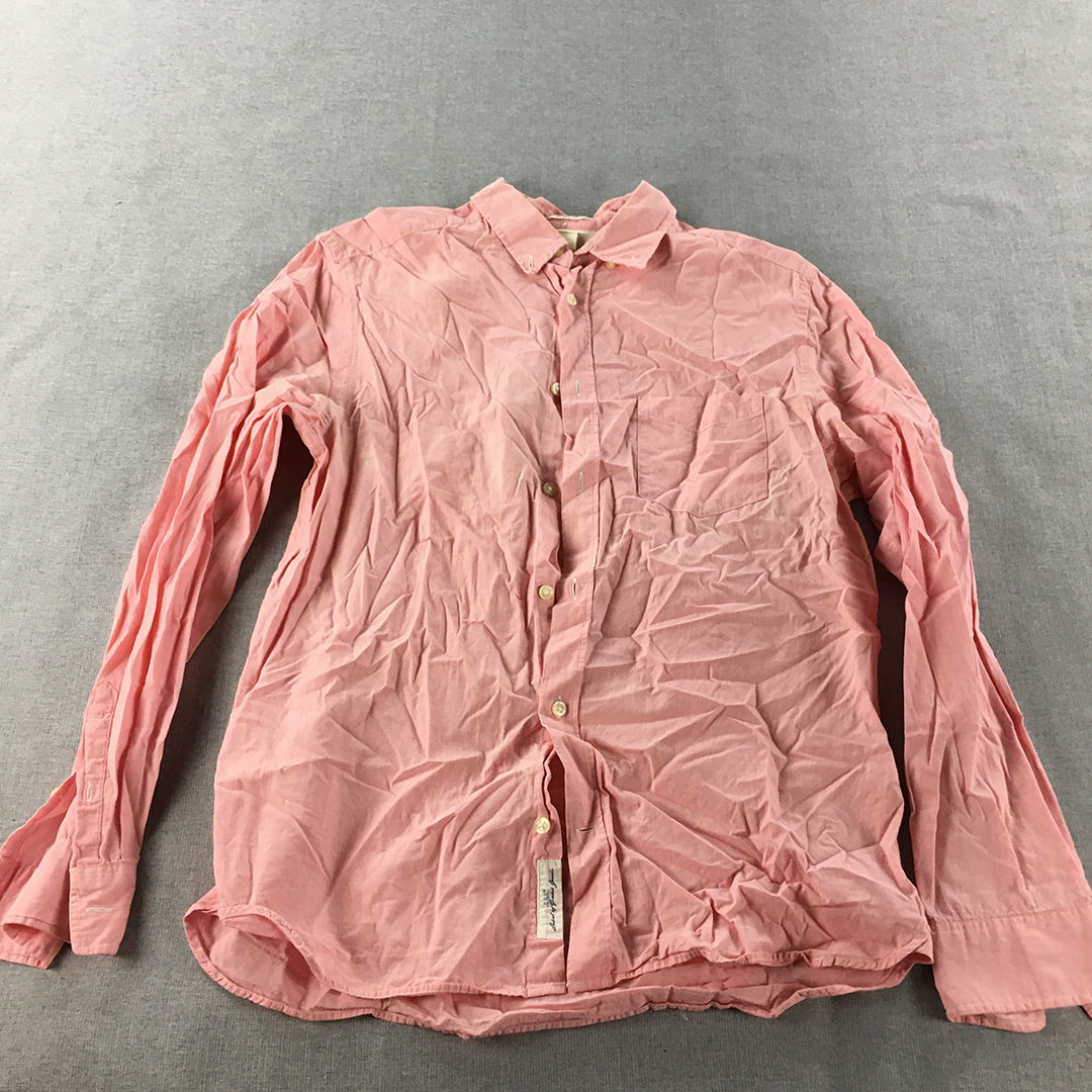 H&M Mens Shirt Size M Pink Long Sleeve Button-Up Collared Pocket