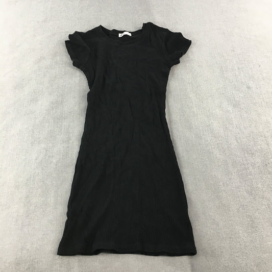 Ally Womens Bodycon Dress Size S Black Stretch Knit Mini Short Sleeve