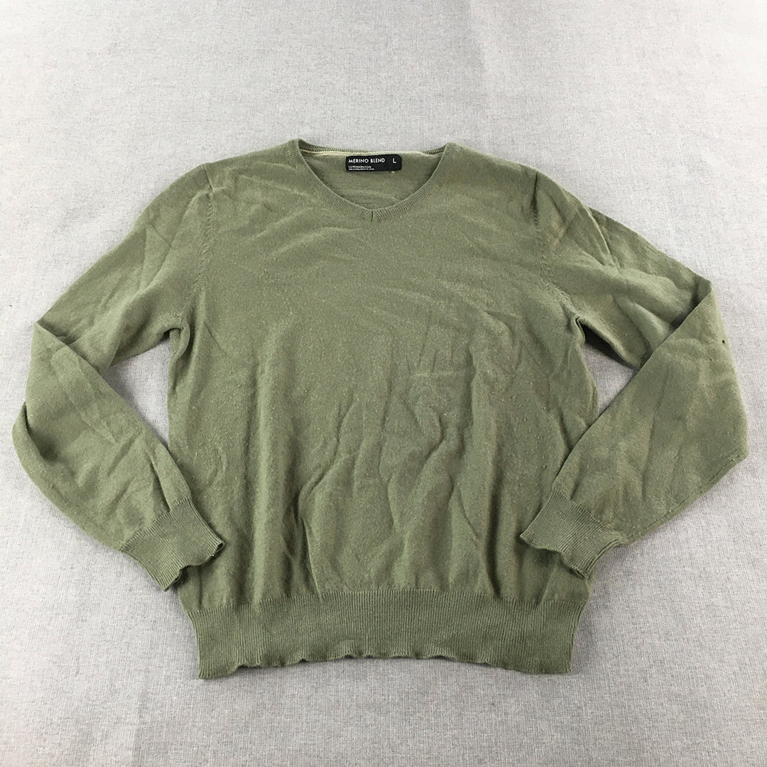 Cotton On Merino Wool Sweater Womens Size L Khaki Green Knit Jumper