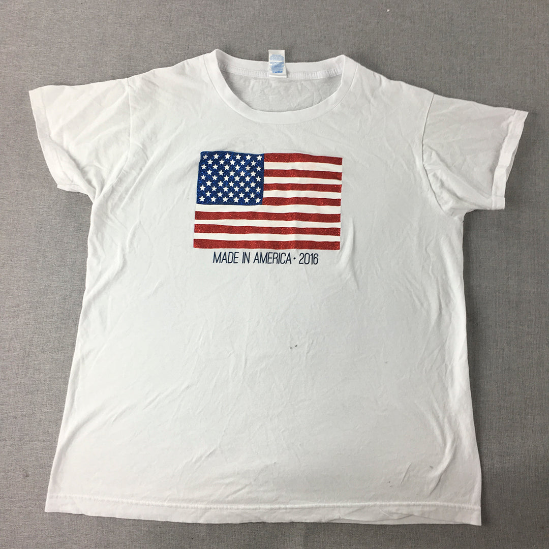 Made In America 2016 Womens T-Shirt Size L (12/14) White Crew Neck Flag Top