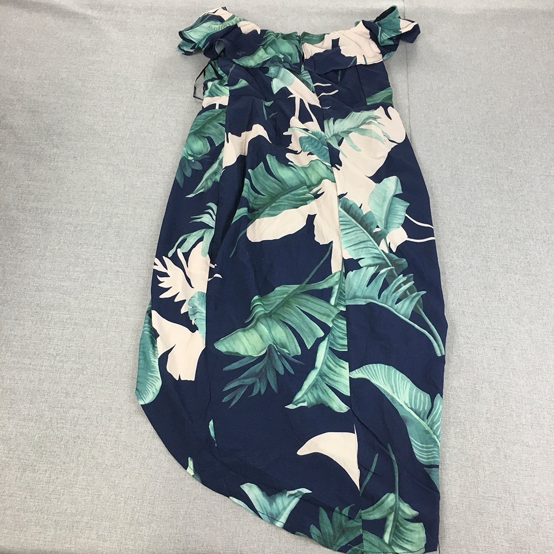 Miracle Womens Cocktail Dress Size 14 Blue Green Floral Sleeveless Midi