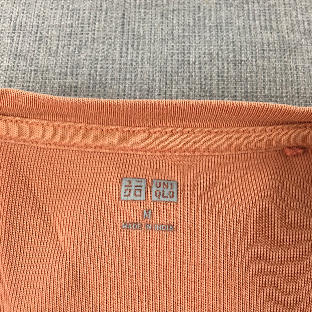 Uniqlo Womens Knit Top Size M Orange Long Sleeve Stretch Fabric Pullover Shirt