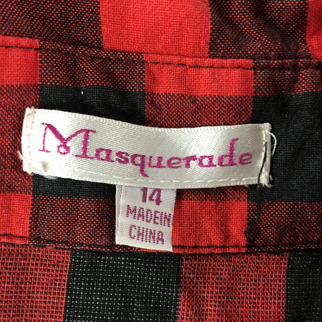 Masquerade Womens Shirt Size 14 Red Black Checkered Long Sleeve Button-Up