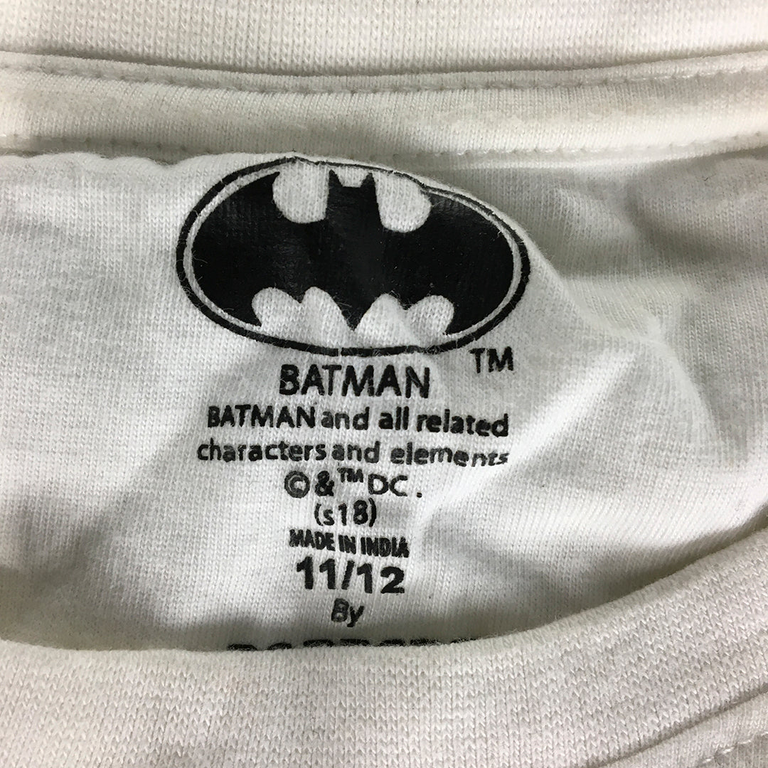 Batman Kids T-Shirt Size 11 - 12 Years White Gold Logo DC Comics Short Sleeve