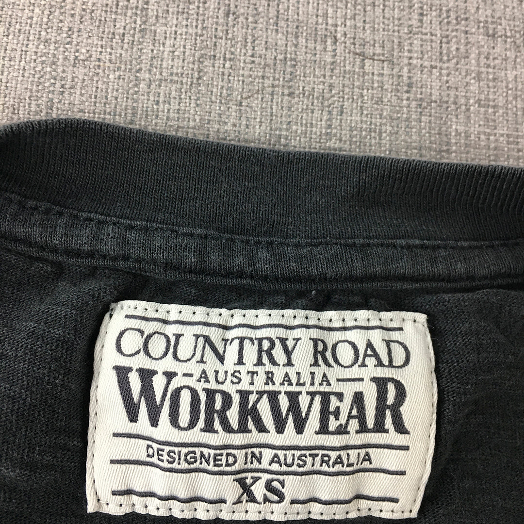 Country Road Workwear Mens T-Shirt Size XS Black Big Embroidered Logo Tee