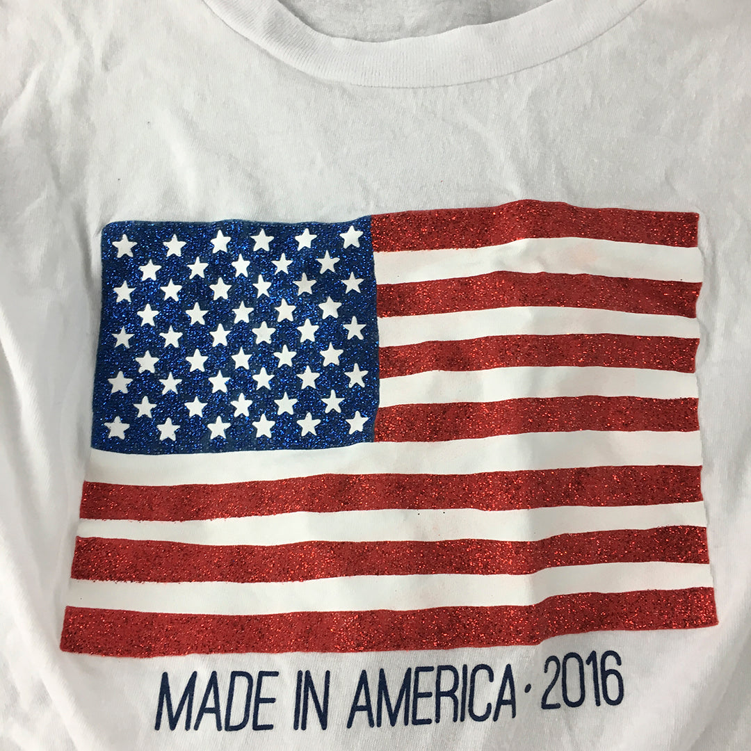 Made In America 2016 Womens T-Shirt Size L (12/14) White Crew Neck Flag Top