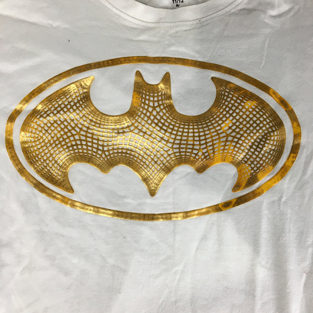 Batman Kids T-Shirt Size 11 - 12 Years White Gold Logo DC Comics Short Sleeve