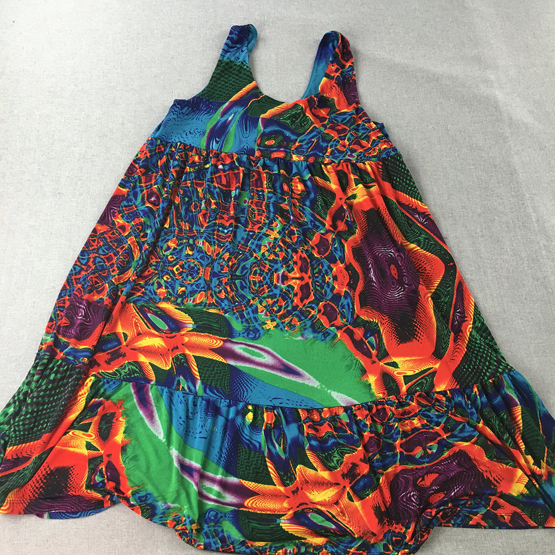 Jersey Girl Womens Mini Dress Size 16 Blue Red Psychedelic Abstract A-Line