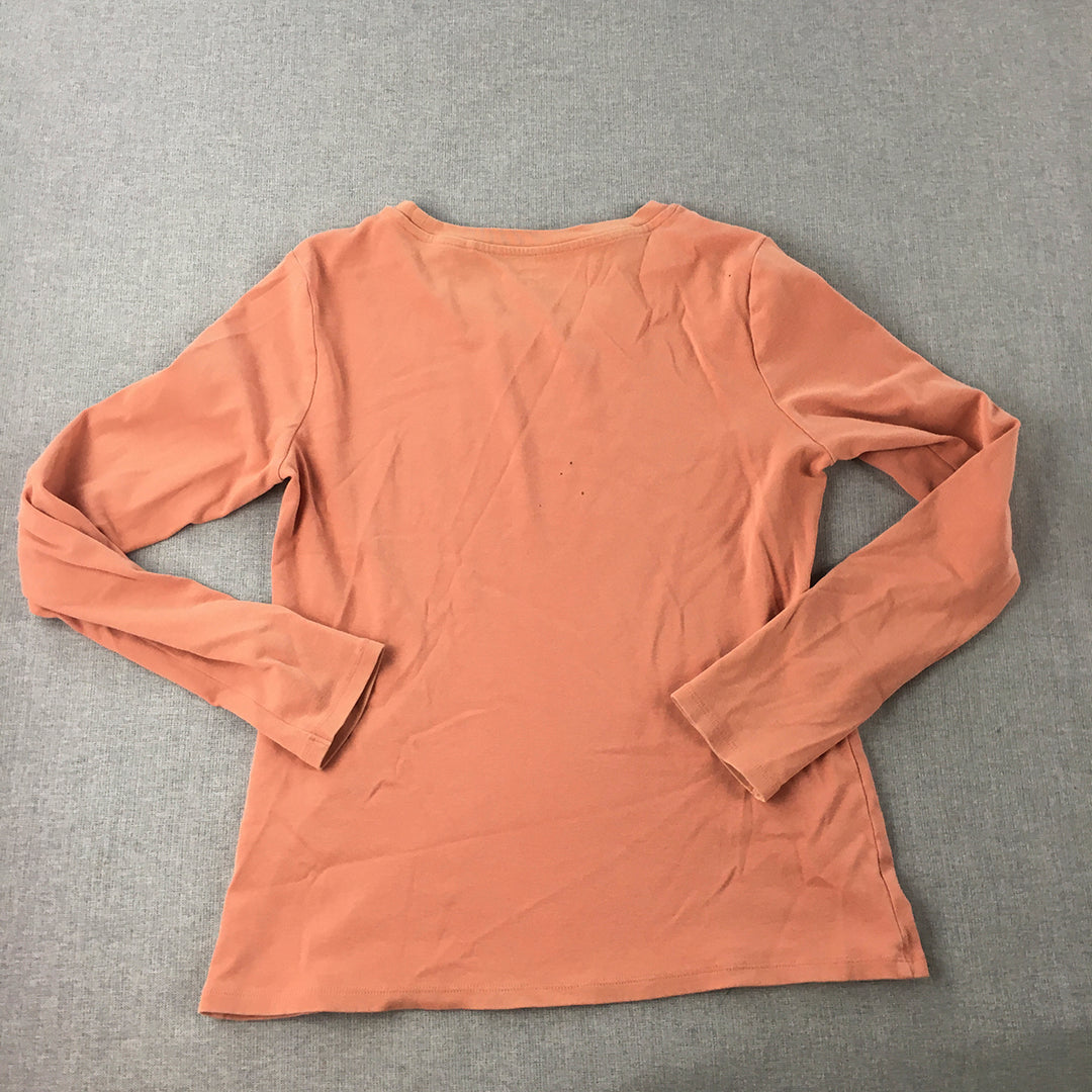 Uniqlo Womens Knit Top Size M Orange Long Sleeve Stretch Fabric Pullover Shirt