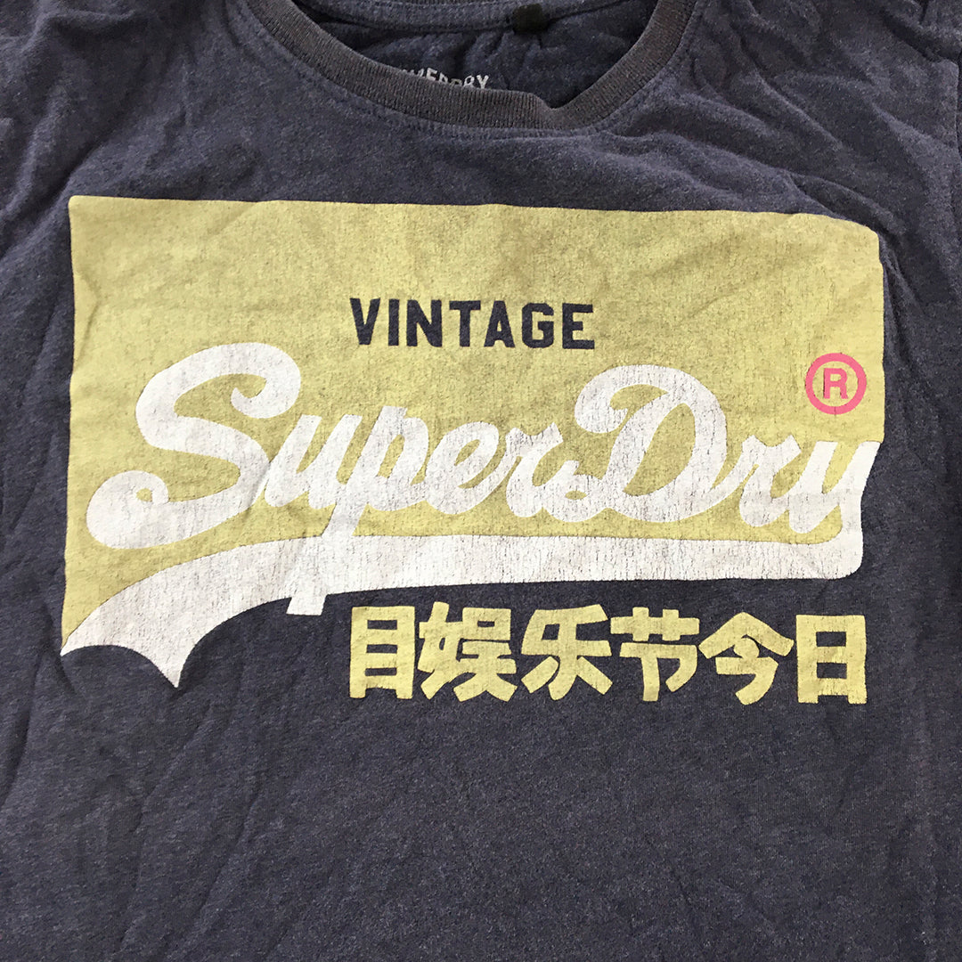 Superdry Womens T-Shirt Size 8 US Blue Big Logo Short Sleeve Top