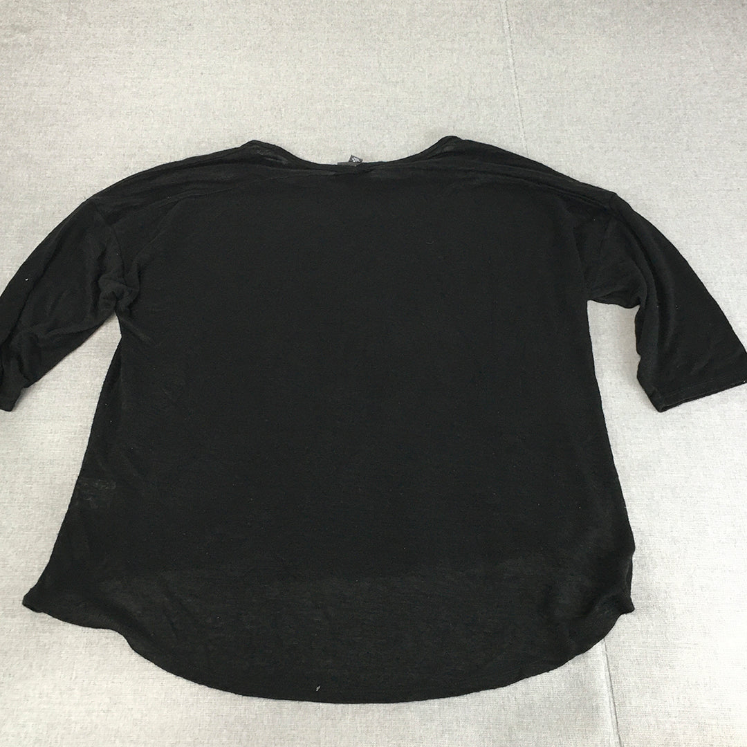 Autograph Womens Knit Top Size 18 Black 3/4 Length Sleeves Pullover Shirt