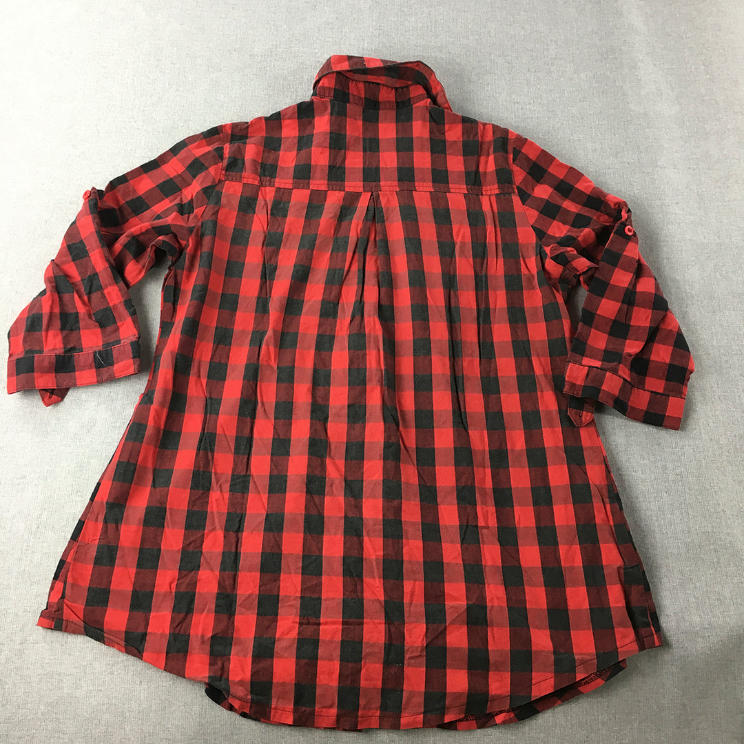 Masquerade Womens Shirt Size 14 Red Black Checkered Long Sleeve Button-Up