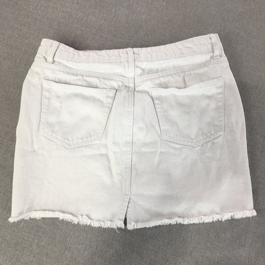 Seed Heritage Womens Denim Mini Skirt Size 10 White Raw Hem Pockets Straight