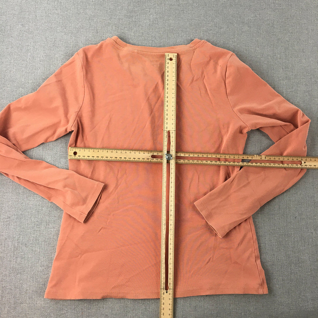 Uniqlo Womens Knit Top Size M Orange Long Sleeve Stretch Fabric Pullover Shirt