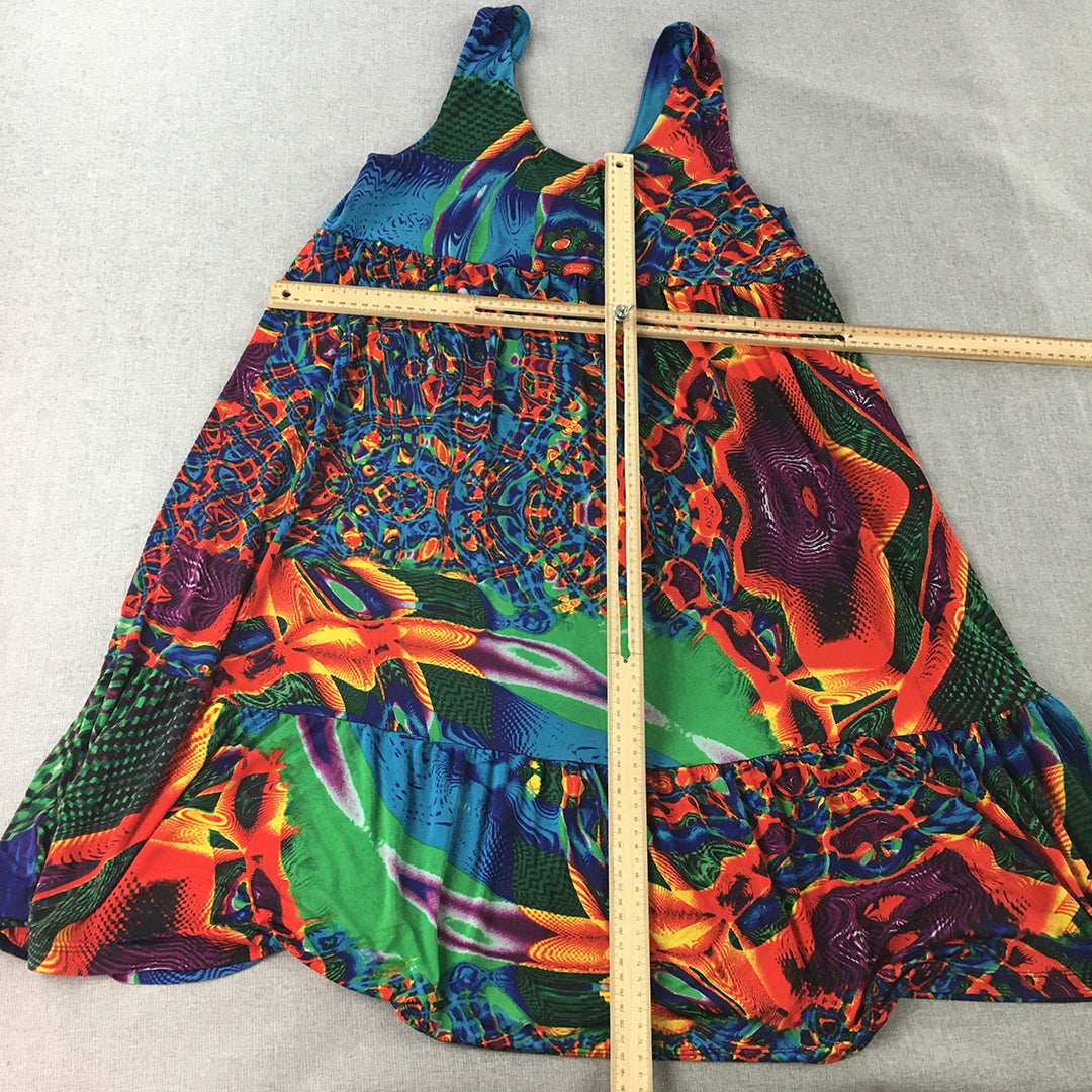 Jersey Girl Womens Mini Dress Size 16 Blue Red Psychedelic Abstract A-Line