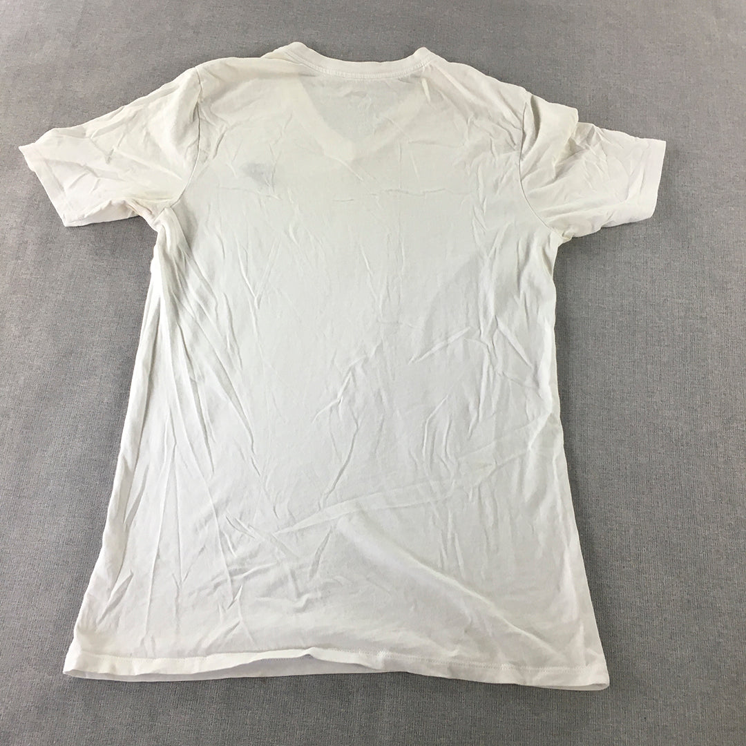 Nike Mens T-Shirt Size S White Embroidered Logo V-Neck Tee