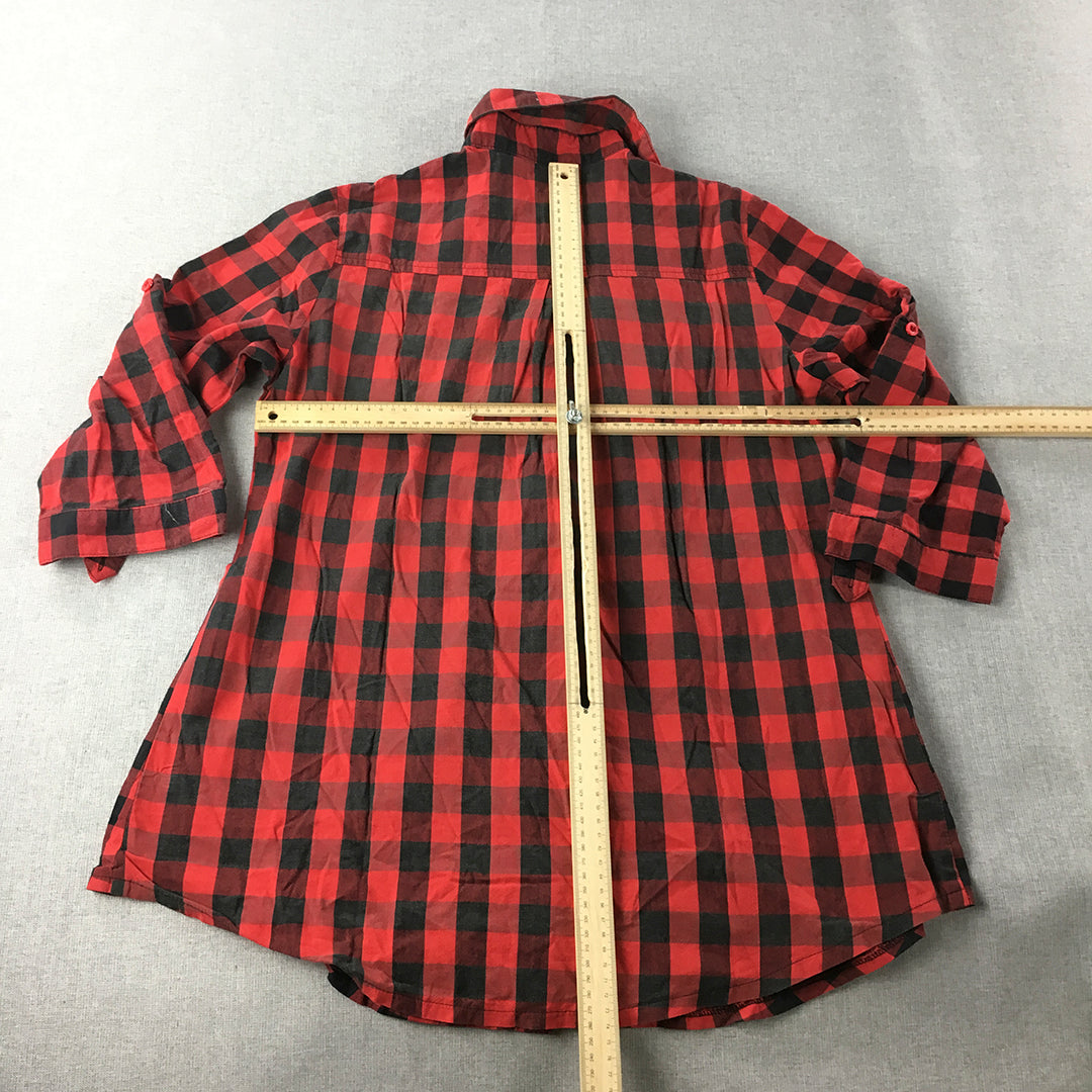 Masquerade Womens Shirt Size 14 Red Black Checkered Long Sleeve Button-Up