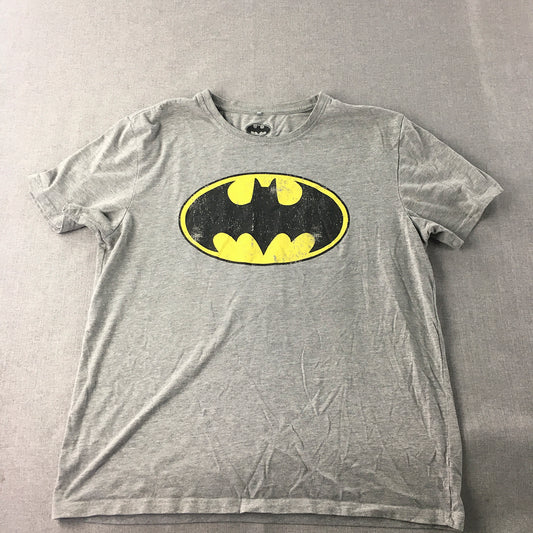 Batman Mens T-Shirt Size L Grey Logo DC Comics Short Sleeve Tee