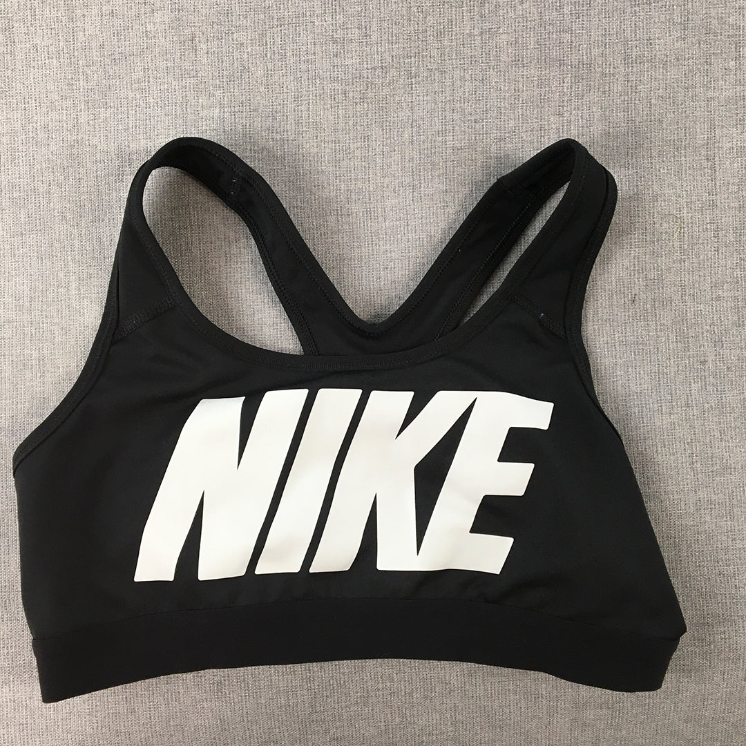 Nike Womens Sports Bra Size M Black Big Logo Cropped Top