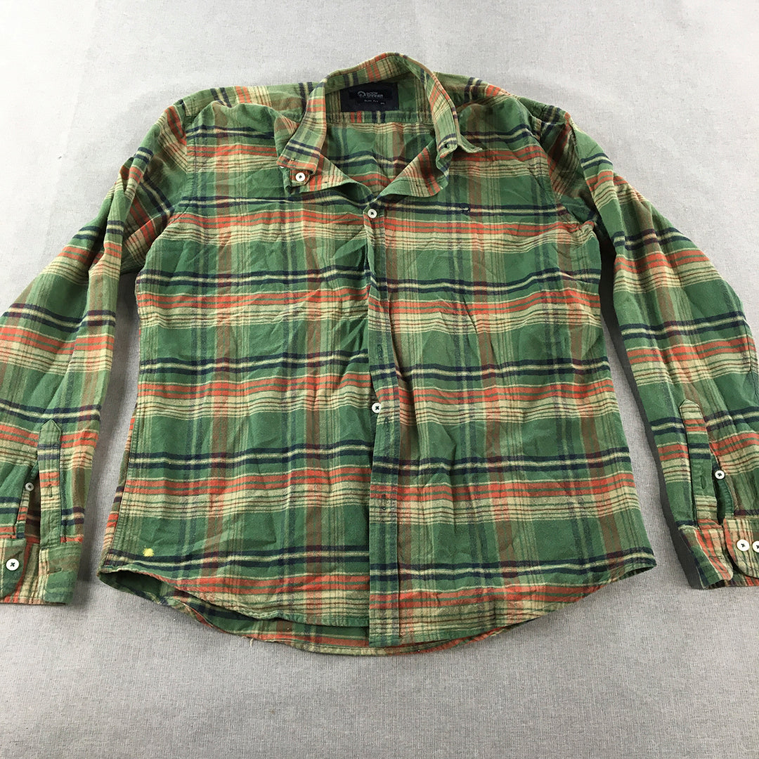 Body Spinner Mens Flannel Shirt Size 2XL Slim Fit Green Button-Up