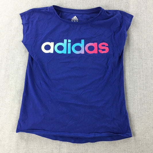 Adidas Kids Girls T-Shirt Youth Size XL (14 - 16 Years) Blue Logo Short Sleeve