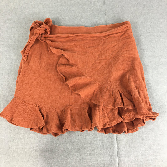 Ghanda Womens Mini Skirt Size L Brown Wrap Frilled Hem